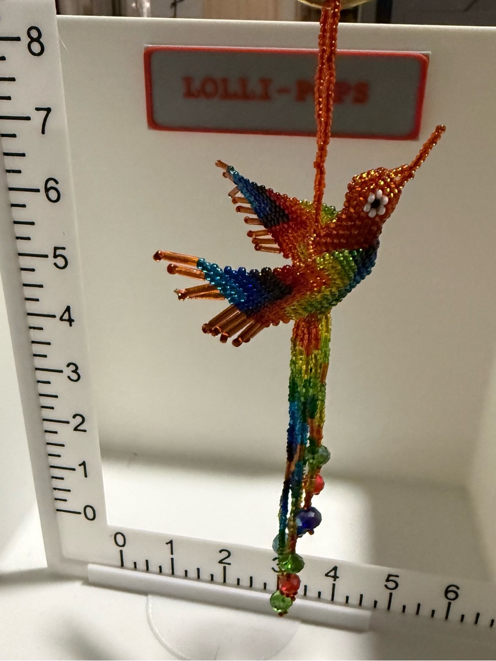 Hand Crafted Orange & Multicolor Beaded Hummingbird Ornament